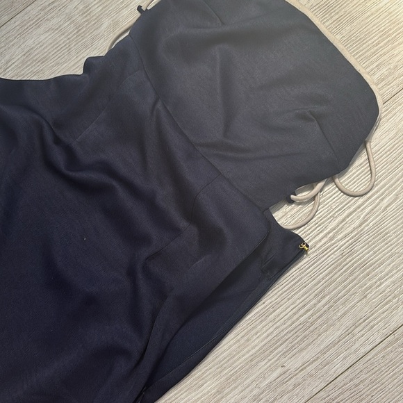 NWT Meshki Kayleigh Satin Contrast Binding Midi Dress Navy Blue Size XS - Picture 10 of 16